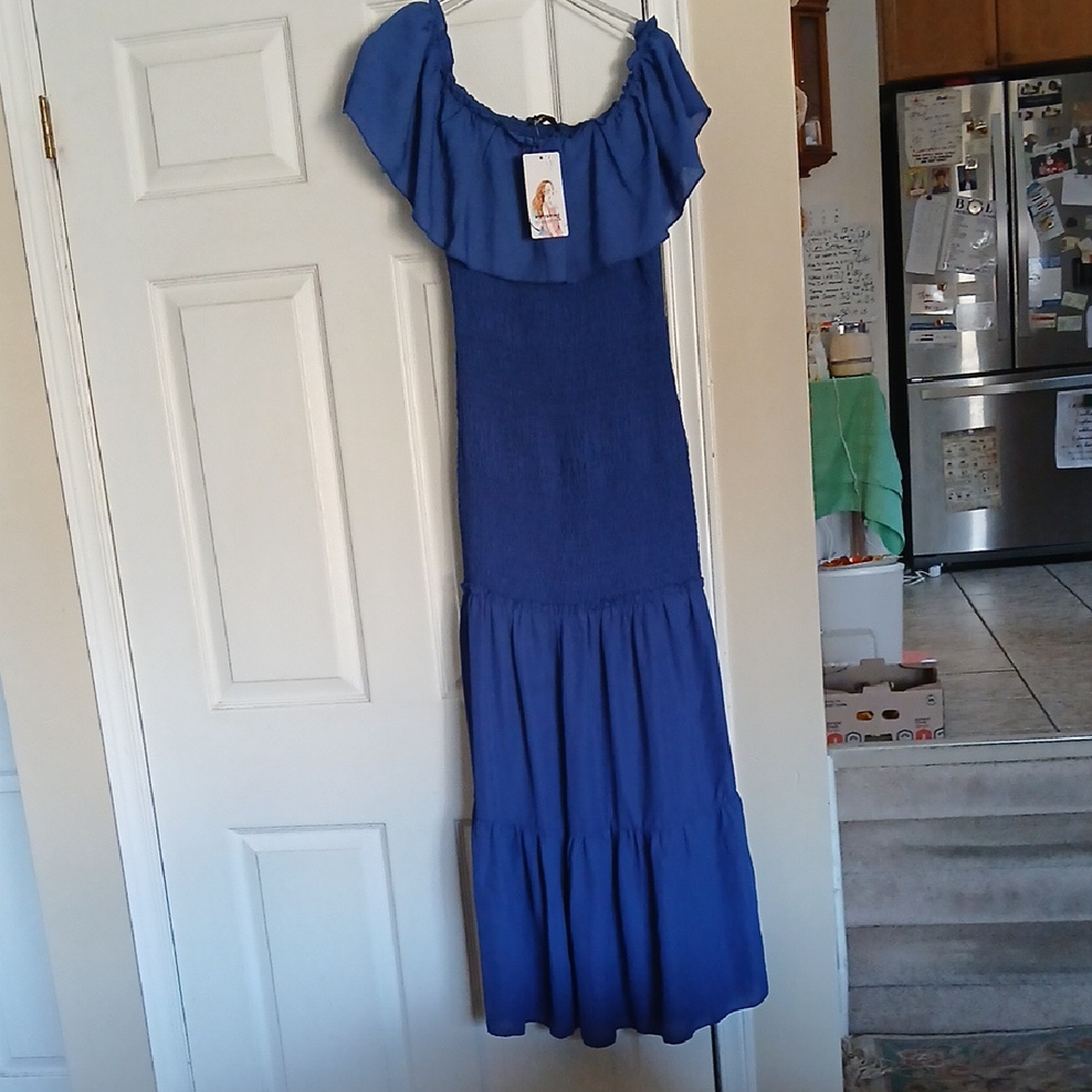 Chic Blue Ruffled Maxi Dress